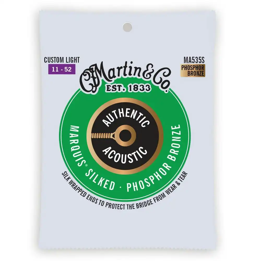 Martin Guitar Authentic Silked Strings 92/8 Phosphor MA535S Custom Light Gauge