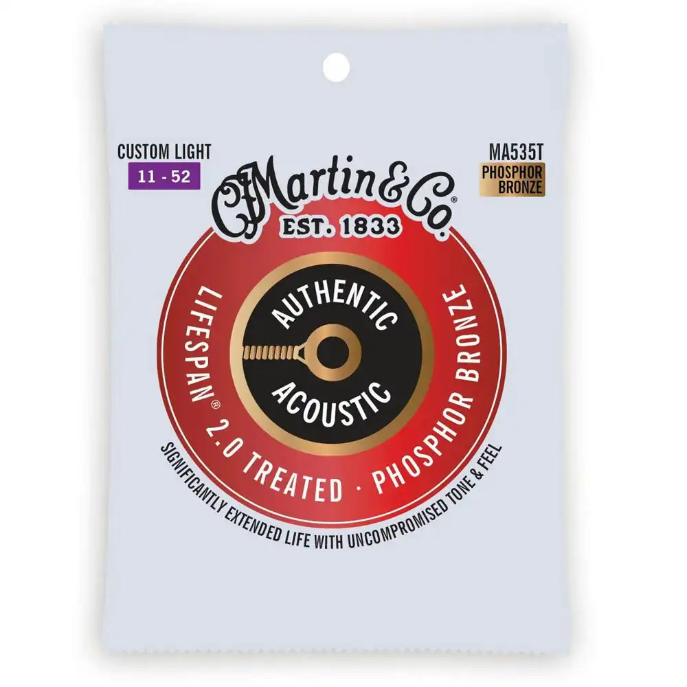 Martin Guitar Authentic Treated Strings 92/8 Phosphor MA535T Custom Light Gauge