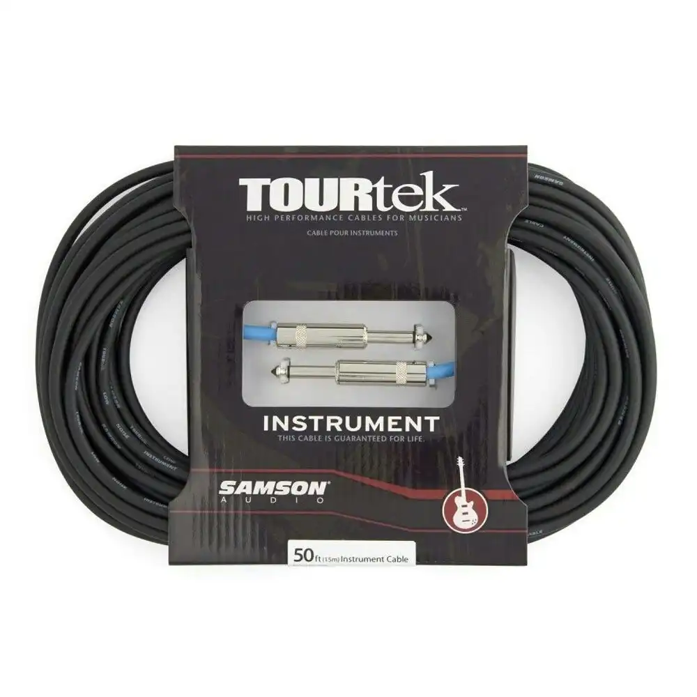 TourTek 15.24m Instrument Cable Male Jack Lead Connector Extension Cord Black