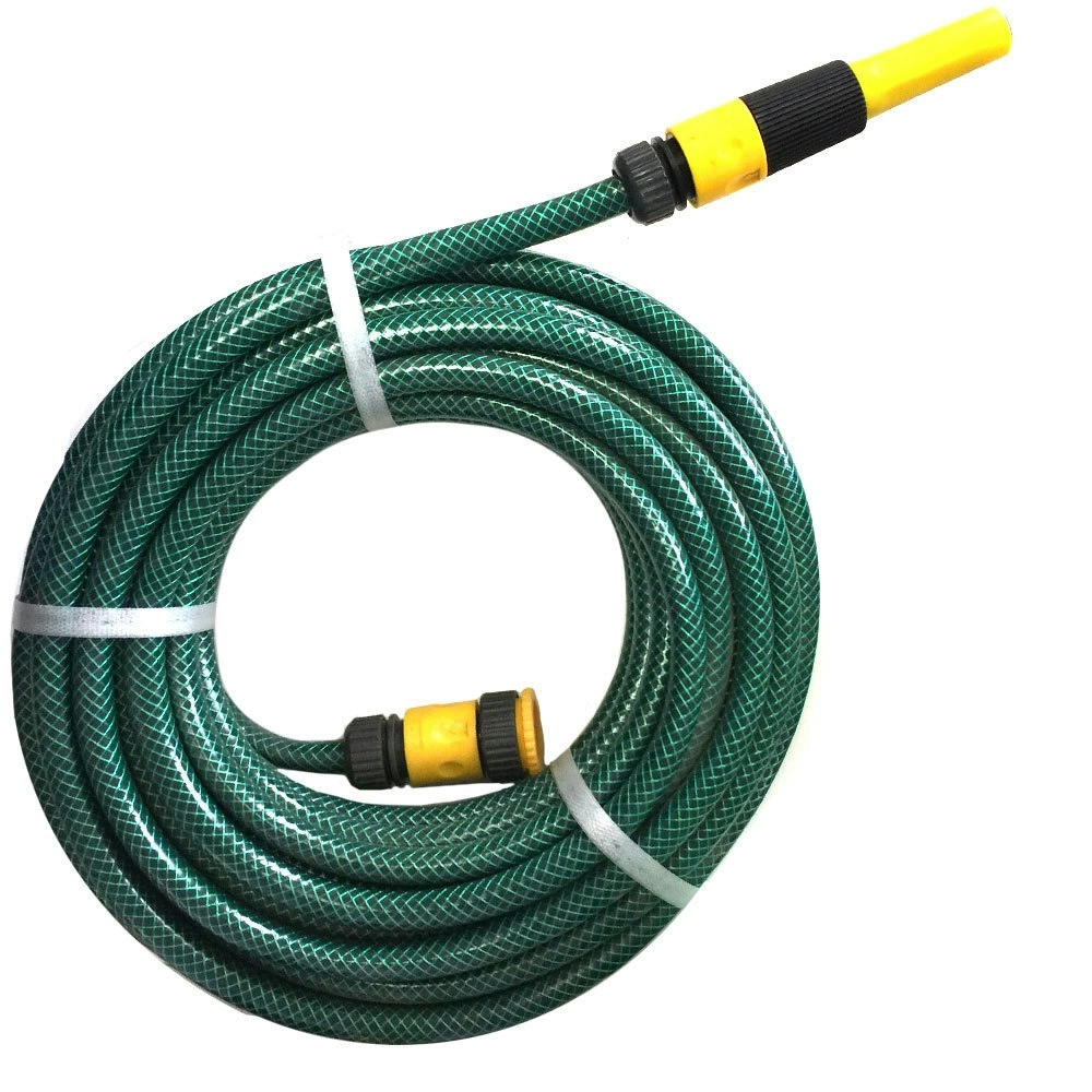 15m x 1/2" Fitted Water Garden Hose Pipe Gardening Watering Spray Green