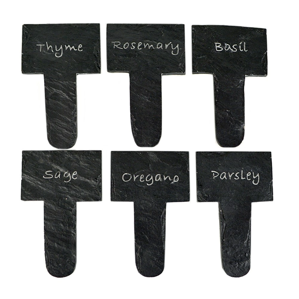 6pc Life Botanic Resin Herb Garden Sage/Basil Pot Name/Label/Engraved Sticks BLK