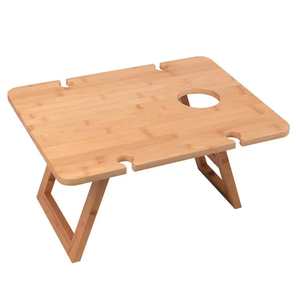 Clevinger Foldable 48cm Bamboo Picnic Travel Table w/ Wine Bottle/Glass Holder