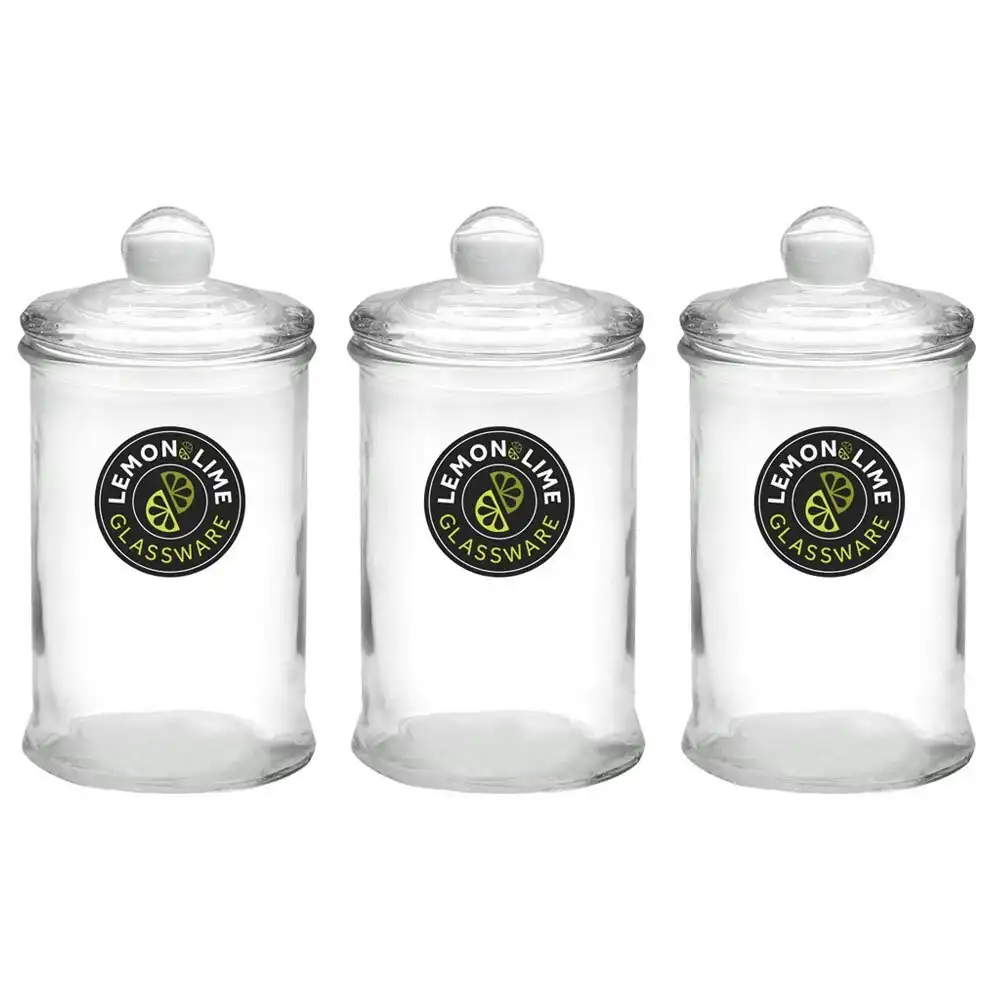 3x Lemon & Lime Multipurpose 750ml/18cm Glass Jar Container w/ Suction Lid Clear