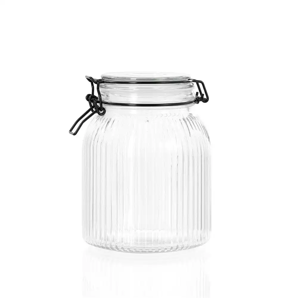 Lemon & Lime Fido Stripe 1.4L/17.5cm Glass Clip Jar Food Canister Container CLR