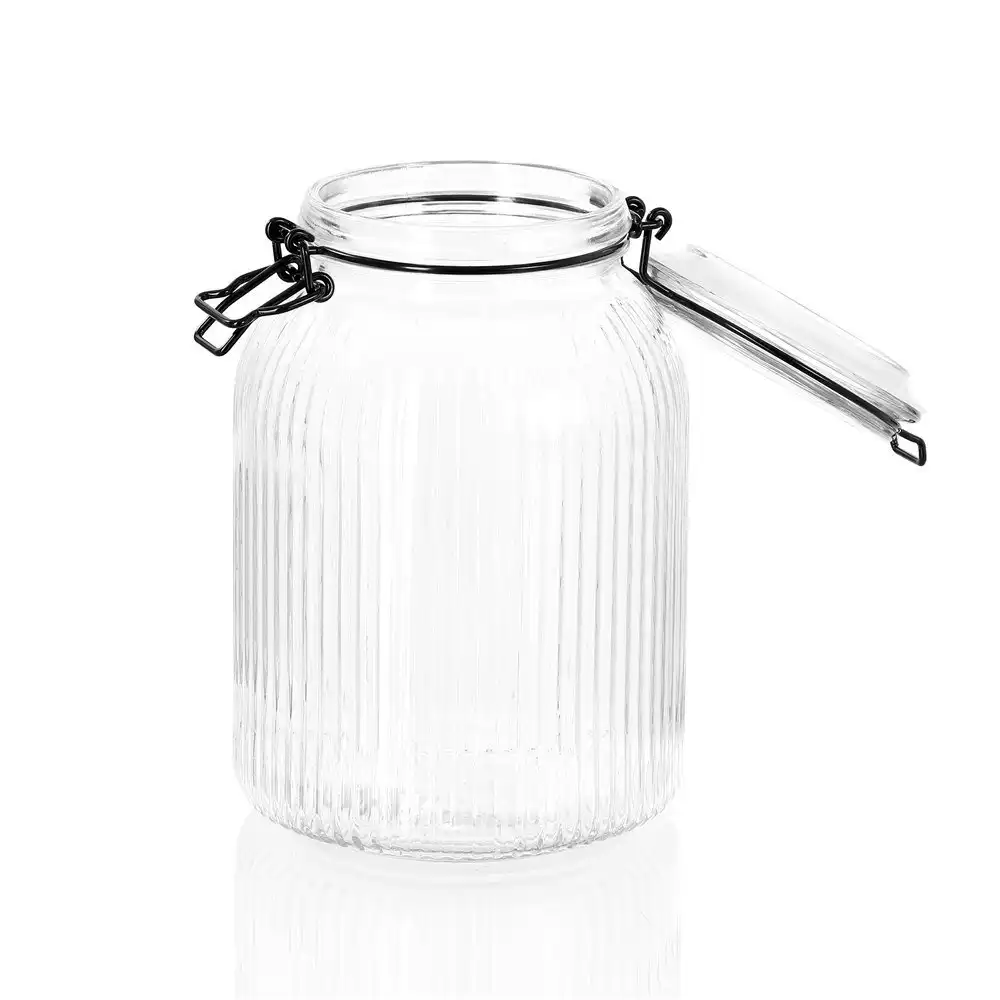 Lemon & Lime Fido Stripe 1.9L/20.5cm Glass Clip Jar Food Canister Container CLR