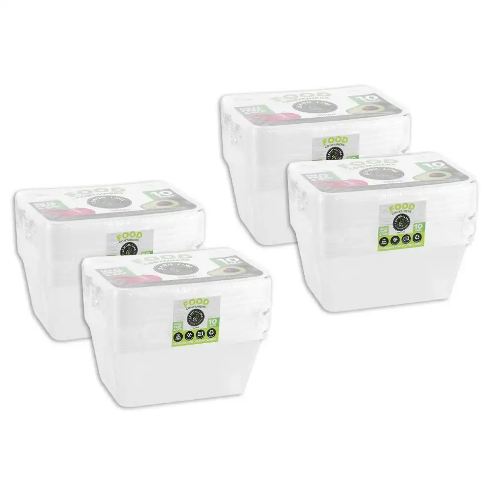 40pc Lemon & Lime Reusable Takeaway Food Storage Container Box Rectangular 1L