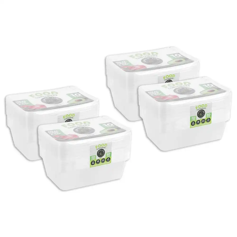 40pc Lemon & Lime Reusable Takeaway Food Storage Container Box Rectangular 750ml