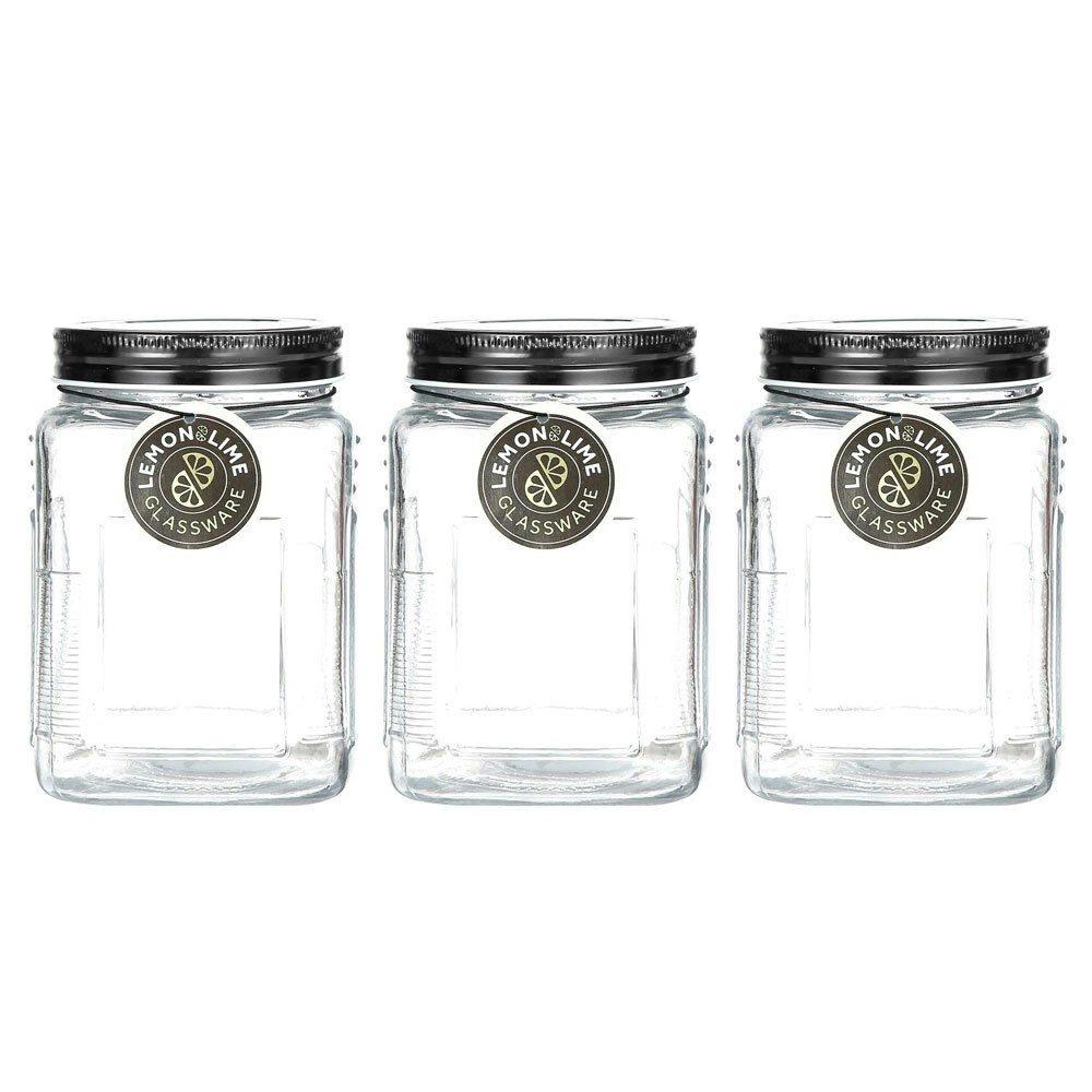 3x Lemon & Lime Ascot 800ml Glass Jar Food Container/Storage w/ Airtight Lid CLR