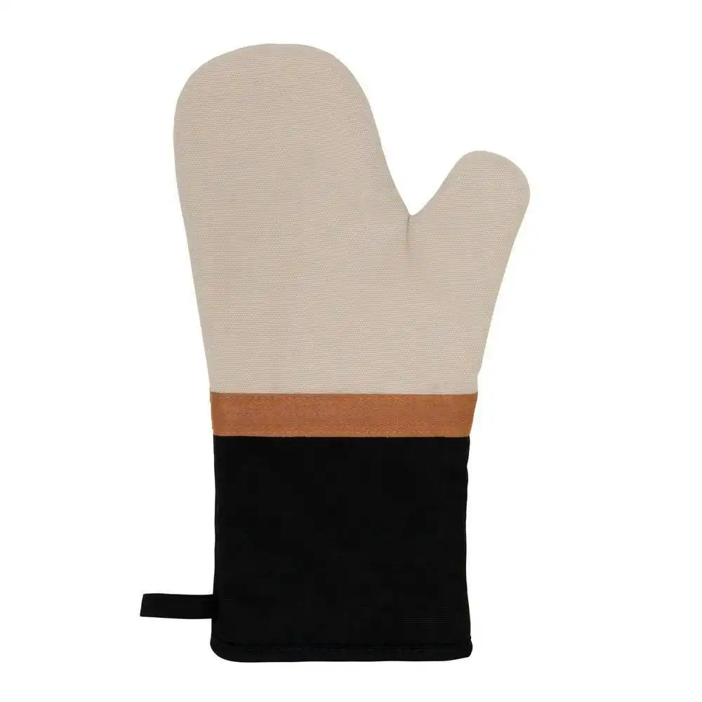 J. Elliot Selby Cotton Oven Mitts 34cm Cooking/Baking Gloves Sandstone/Black