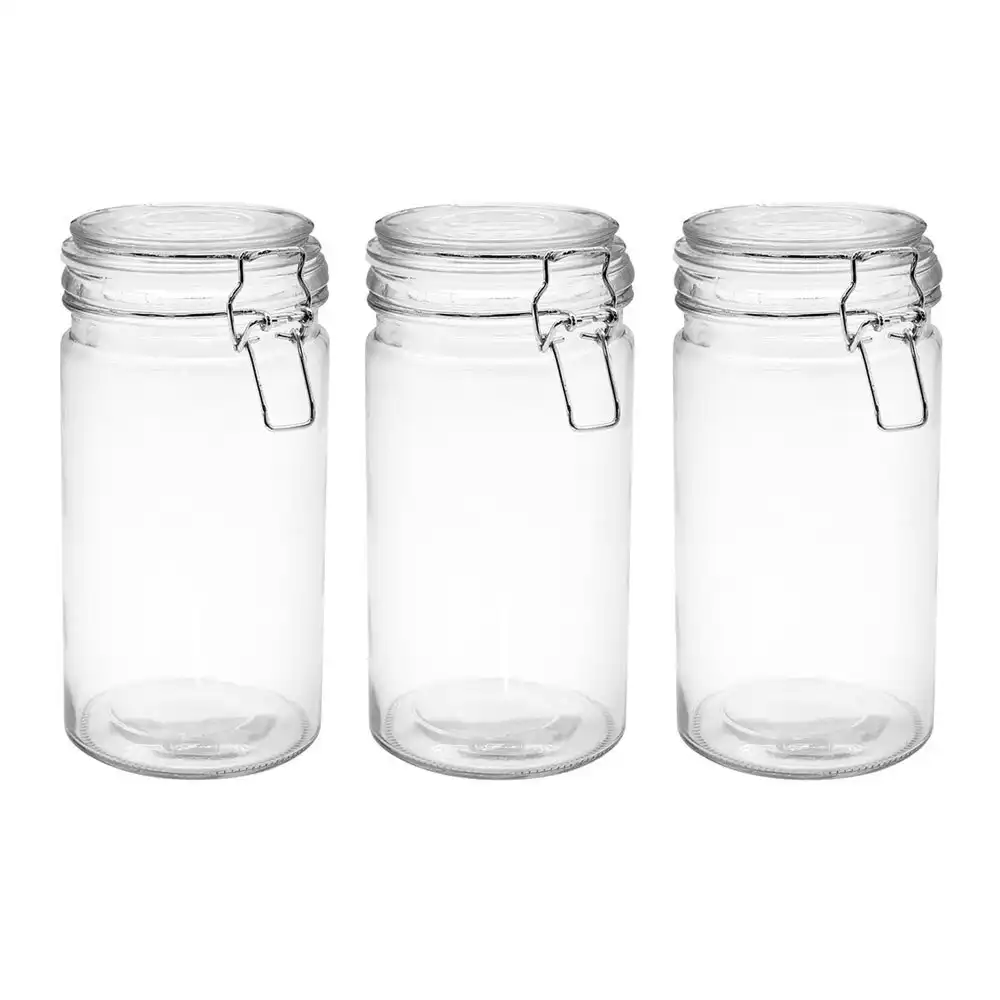 3x Lemon & Lime Fresco 1.1L Glass Clip Jar 20cm Kitchen Canister Container Clear