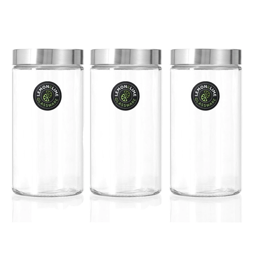 3x Lemon & Lime Alto 1.7L Glass Jar 22cm Stainless Steel Lid Kitchen Storage CLR