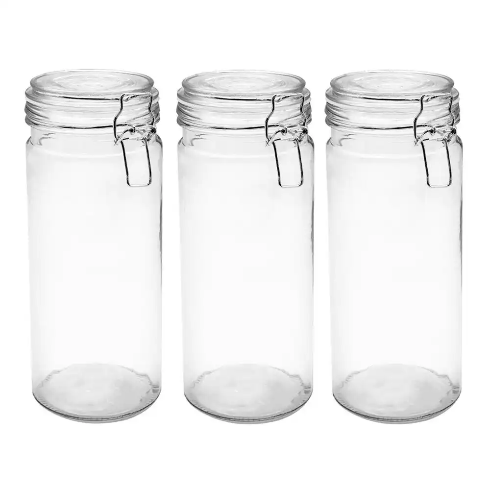 3x Lemon & Lime Fresco 1.4L Glass Clip Jar 24.5cm Home Kitchen Storage Container
