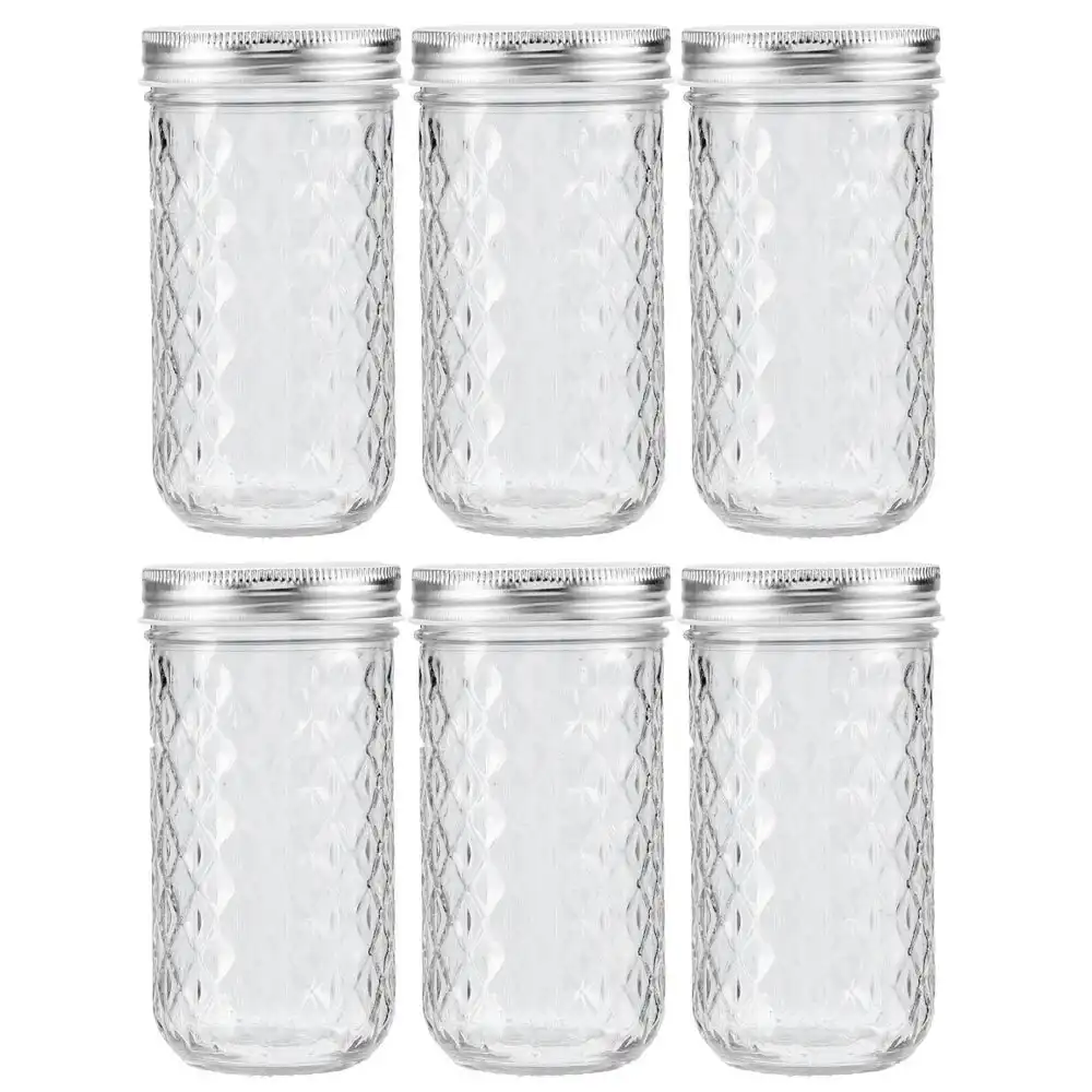 6PK Lemon & Lime 350ml Quilted Glass Conserve Canister Jar Food Storage Clear