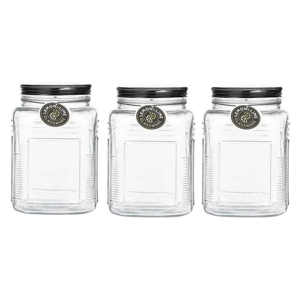 3PK Lemon & Lime Ascot Glass Jar 1.5L Kitchen Storage Canister Container Clear