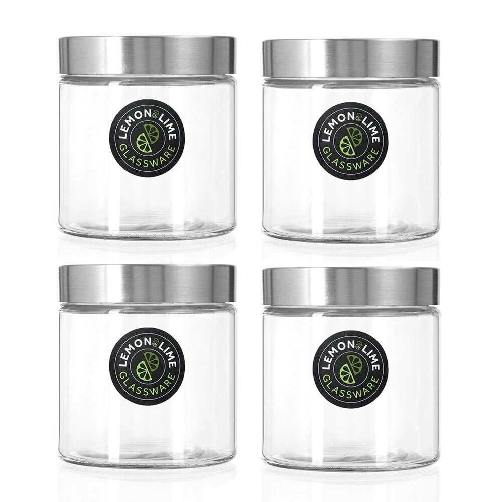 4PK Lemon & Lime Alto 830ml Glass Jar 12cm Stainless Steel Lid Kitchen Storage