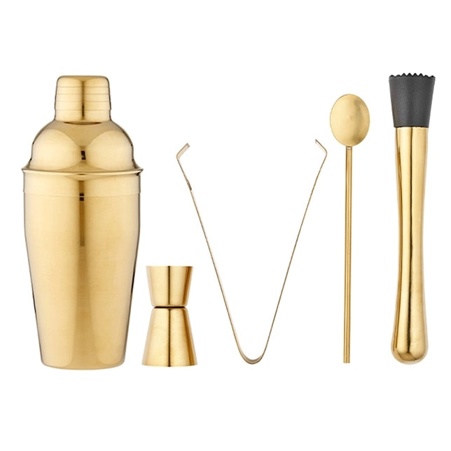 5pc Tempa Aurora 550ml Cocktail/Martini Set w/ Jigger/Tong/Spoon/Muddler Gold