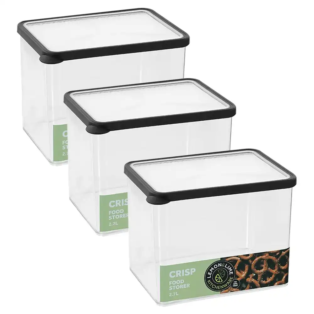 3x Lemon & Lime 2.7L Rectangle Crisp Food Storer Storage Container Box Assorted