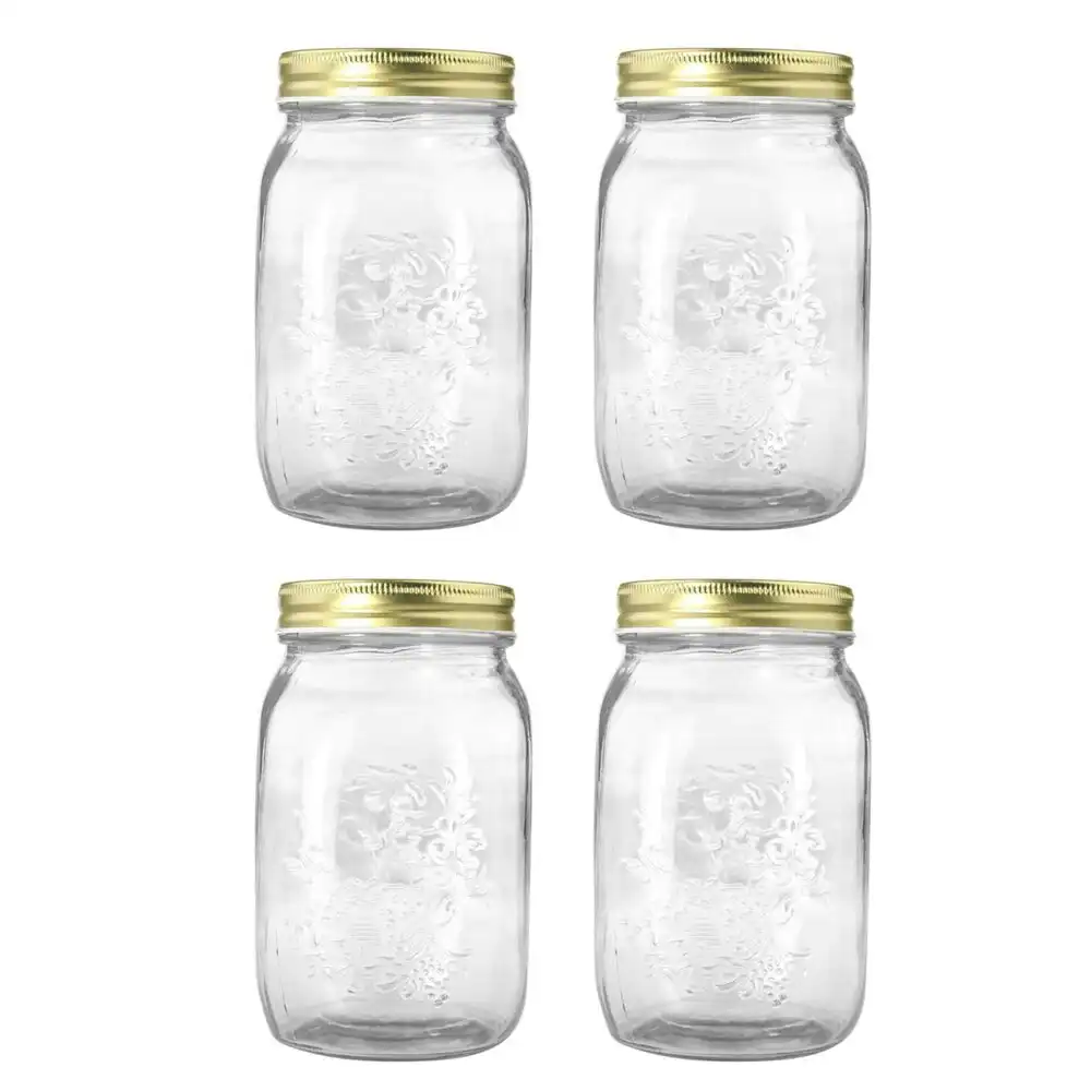4x Lemon & Lime Roma 1L Glass Conserve Jar 17cm Kitchen Canister Container Clear