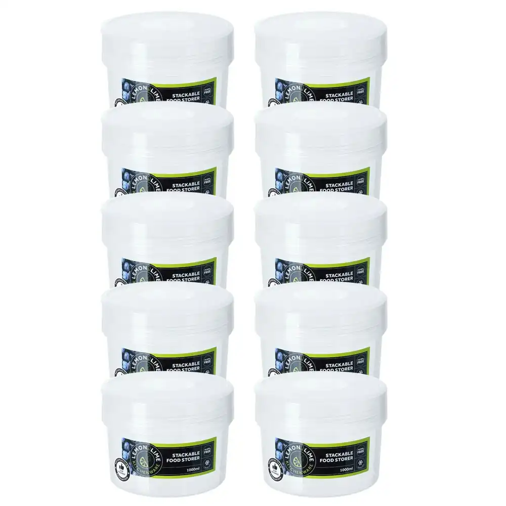 10PK Lemon & Lime 1L Keep Fresh Round Plastic Stackable Food Storer Container