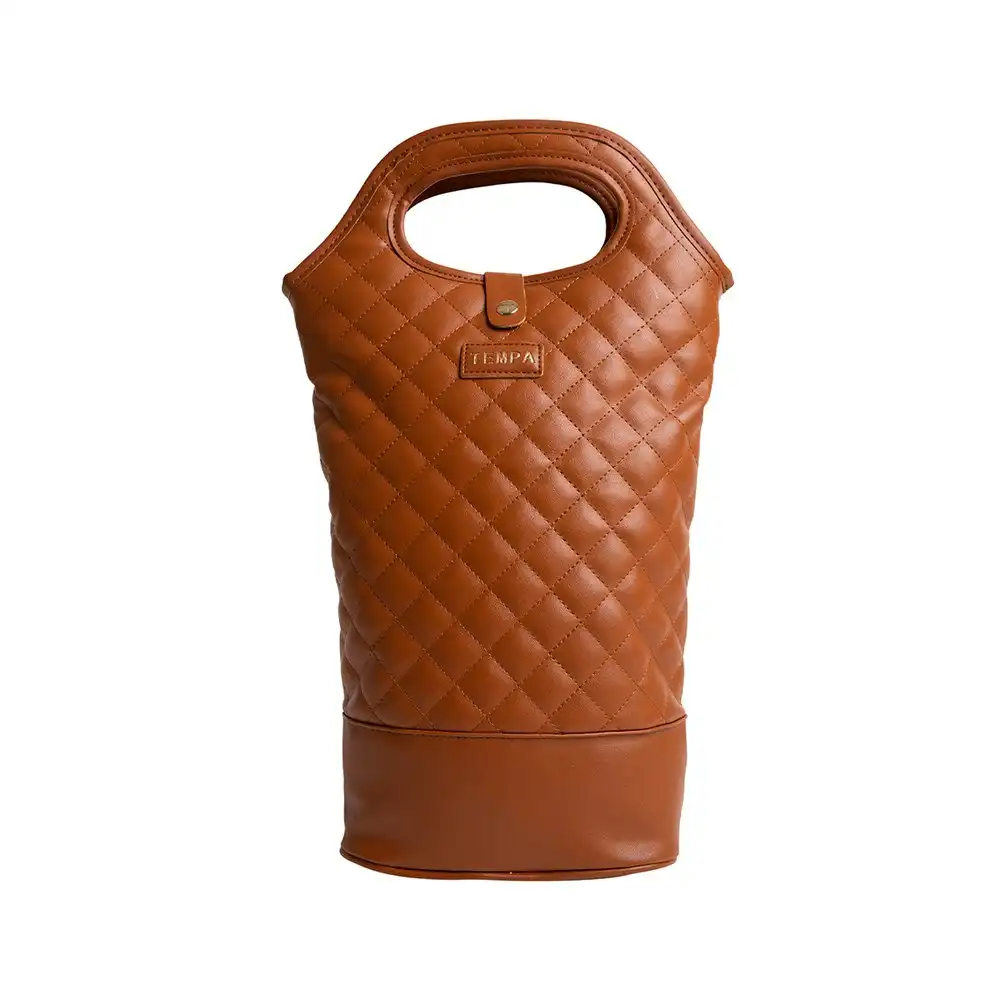 Tempa Quilted Brown Insulated Interior Double 750ml Wine Bottle/Drink Carry Bag