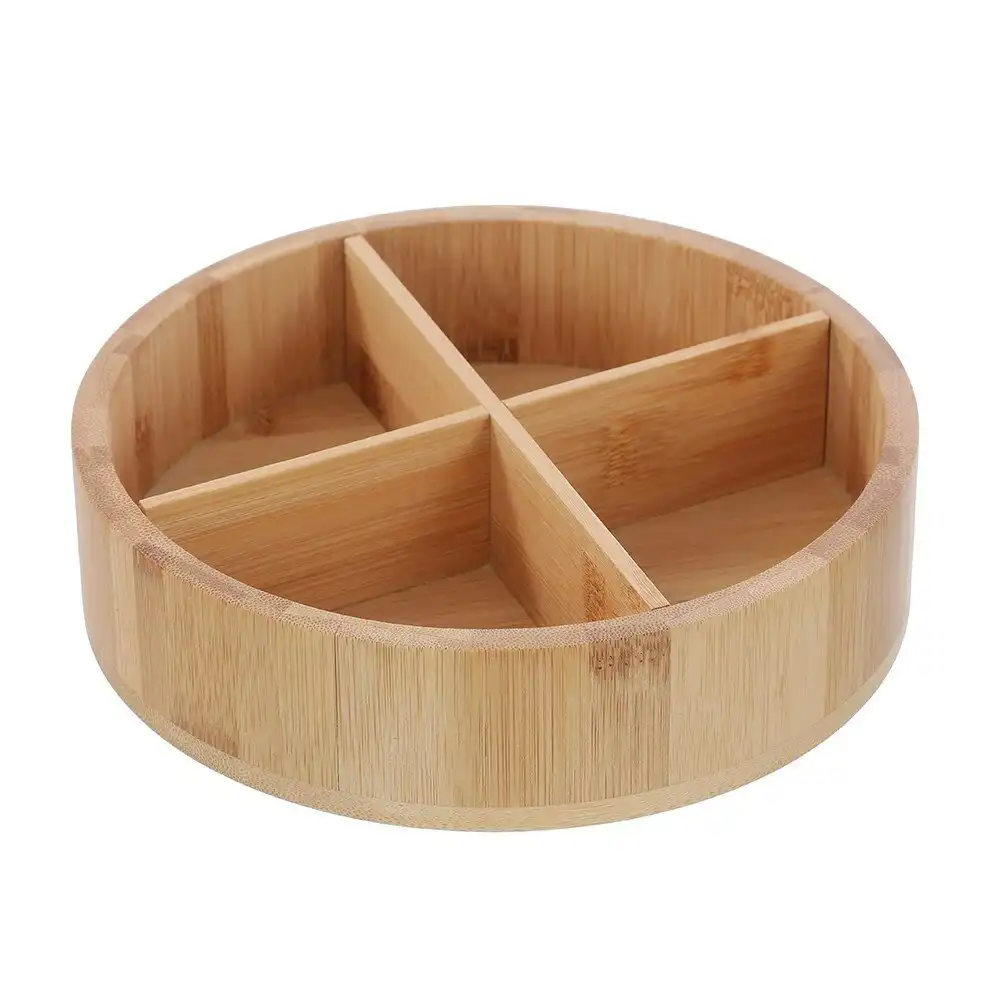 Boxsweden 4-Section 20cm Bamboo Round Tray Home/Room Organiser Storage Brown
