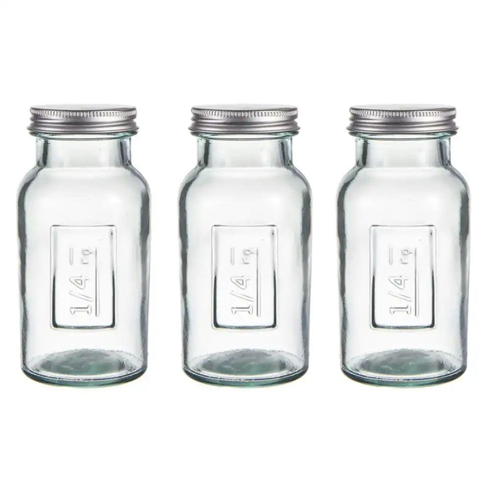 3x Ladelle Eco Recycled Rustico 250ml Storage Glass Bottle Container w/Lid Clear