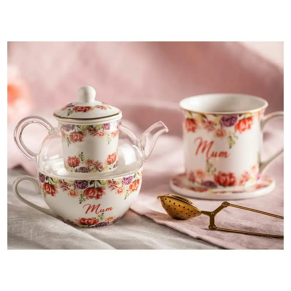 Ashdene Bunch For Mum Tea For One 280ml Glass Teapot/Cup Ceramic Infuser Set