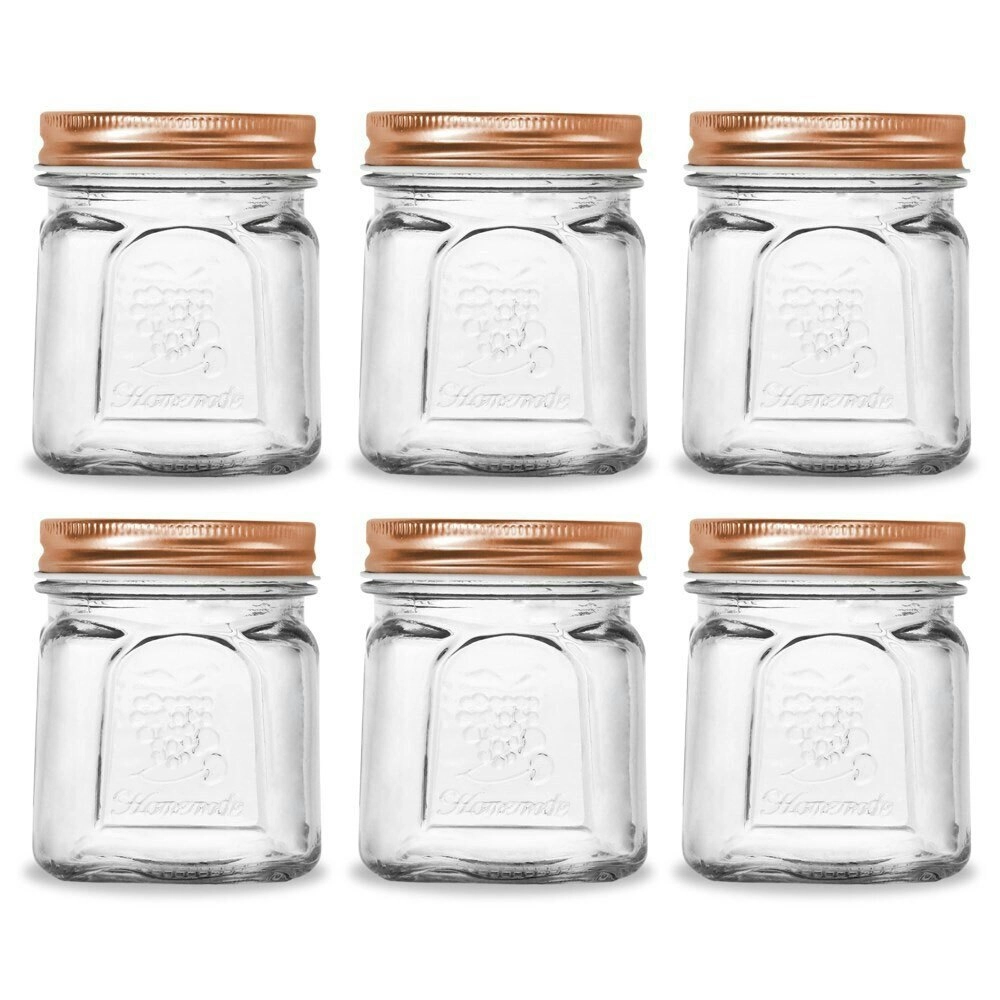 6PK Lemon Lime Square Modena 225ml Glass Jar Kitchen Storage Container Clear