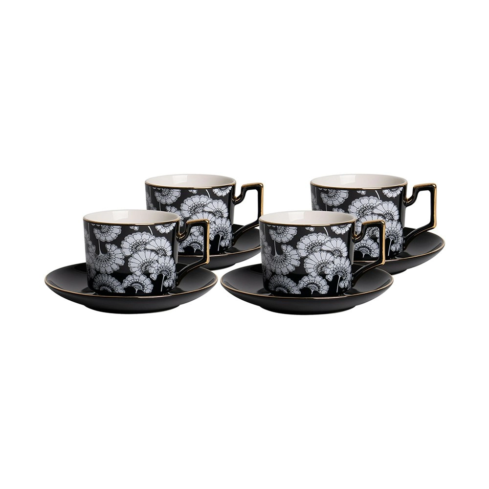 Ashdene 180ml Florence Broadhurst Flower Tea Cup/Saucer Handled Drinking Set BLK