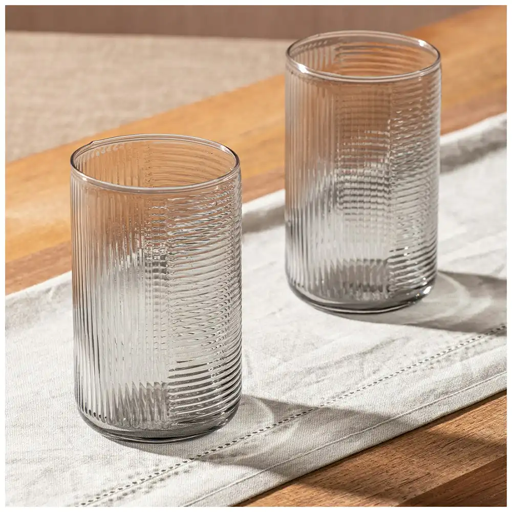 4pc Ladelle 410ml Savannah Ribbed Graphite Highball Tumbler/Glass/Cup Drinks