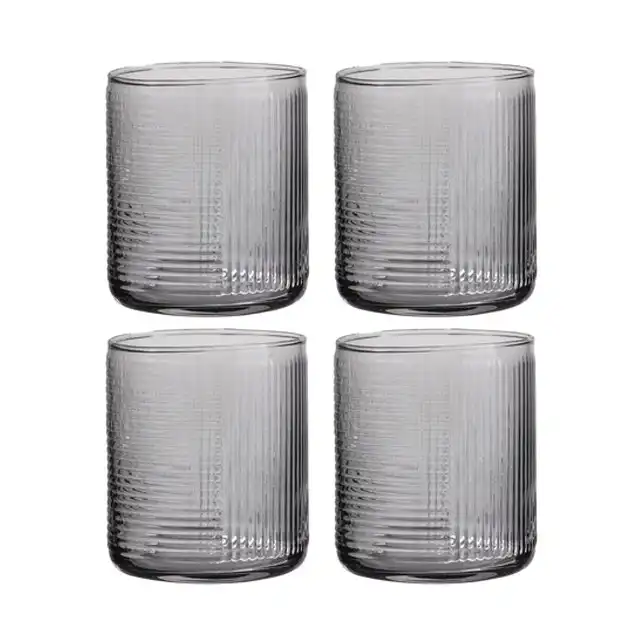 4pc Ladelle 450ml Savannah Ribbed Graphite Glass Tumbler/Glass/Cup Cold Drinks