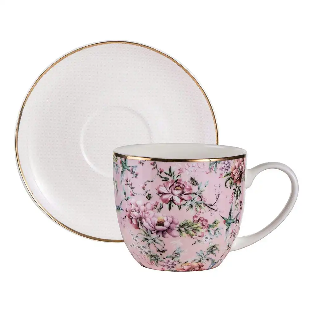 Ashdene 280ml Chinoiserie Floral Tea/Coffee Drinking Cup w/Saucer Plate Set Pink