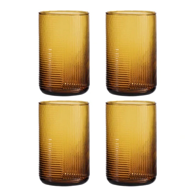 4pc Ladelle 410ml Savannah Ribbed Amber Highball Tumbler/Glass/Cup Cold Drinks