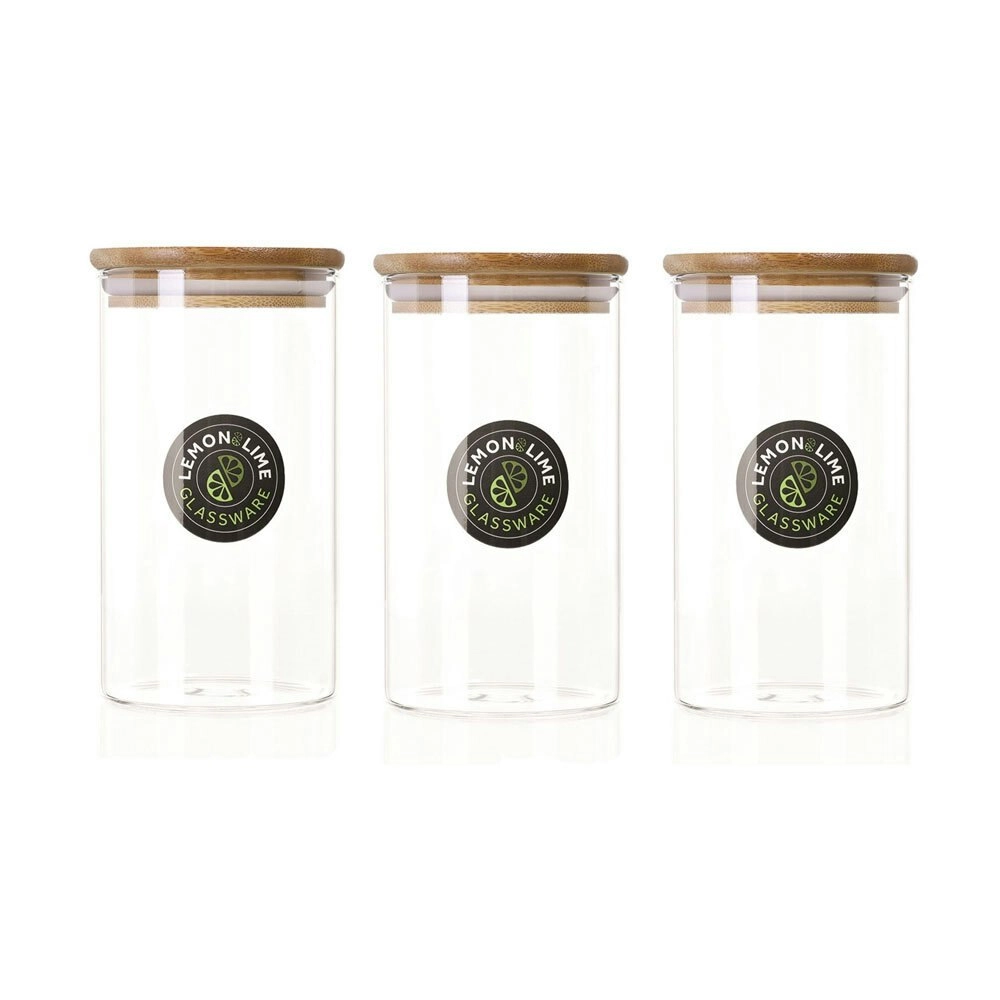 3x Lemon & Lime Camden Glass Jar 700ml Bamboo Lid Home Kitchen Storage Container