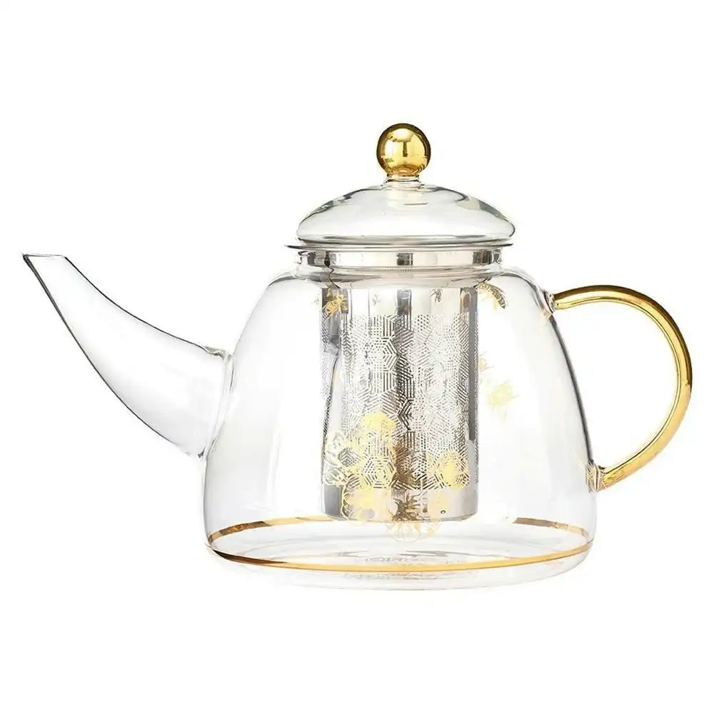 Ashdene 1300ml Honey Bee Transparent Glass w/Stainless Steel Tea Infuser Teapot
