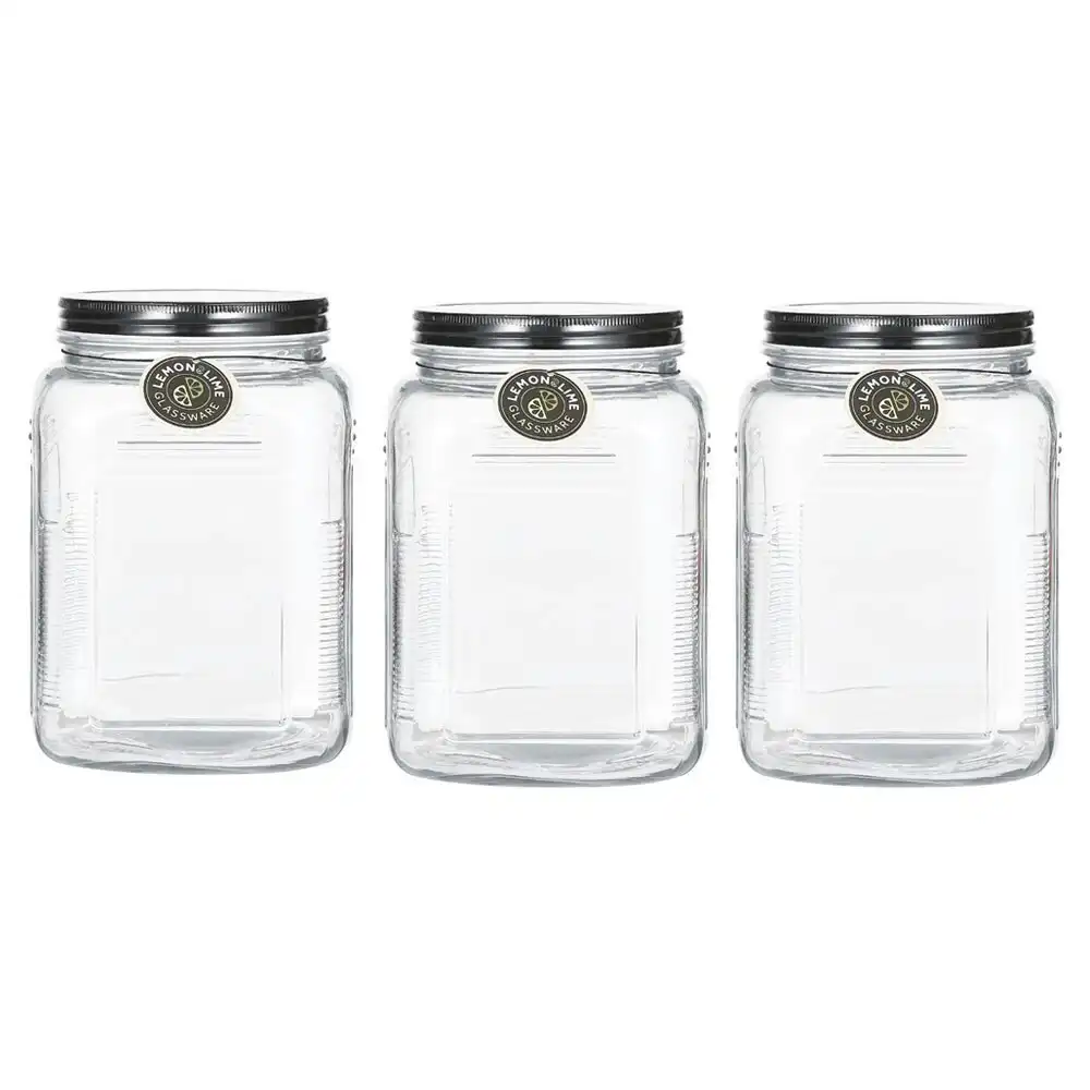 3x Lemon & Lime Ascot Glass Jar 2.9L Home Kitchen Storage Canister Container CLR
