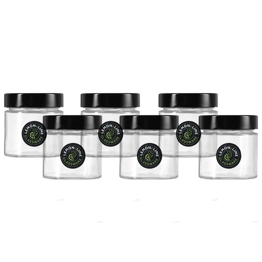 6x Lemon & Lime Soho 240ml Glass Preserve Jar Container Storage w/ Black Lid CLR
