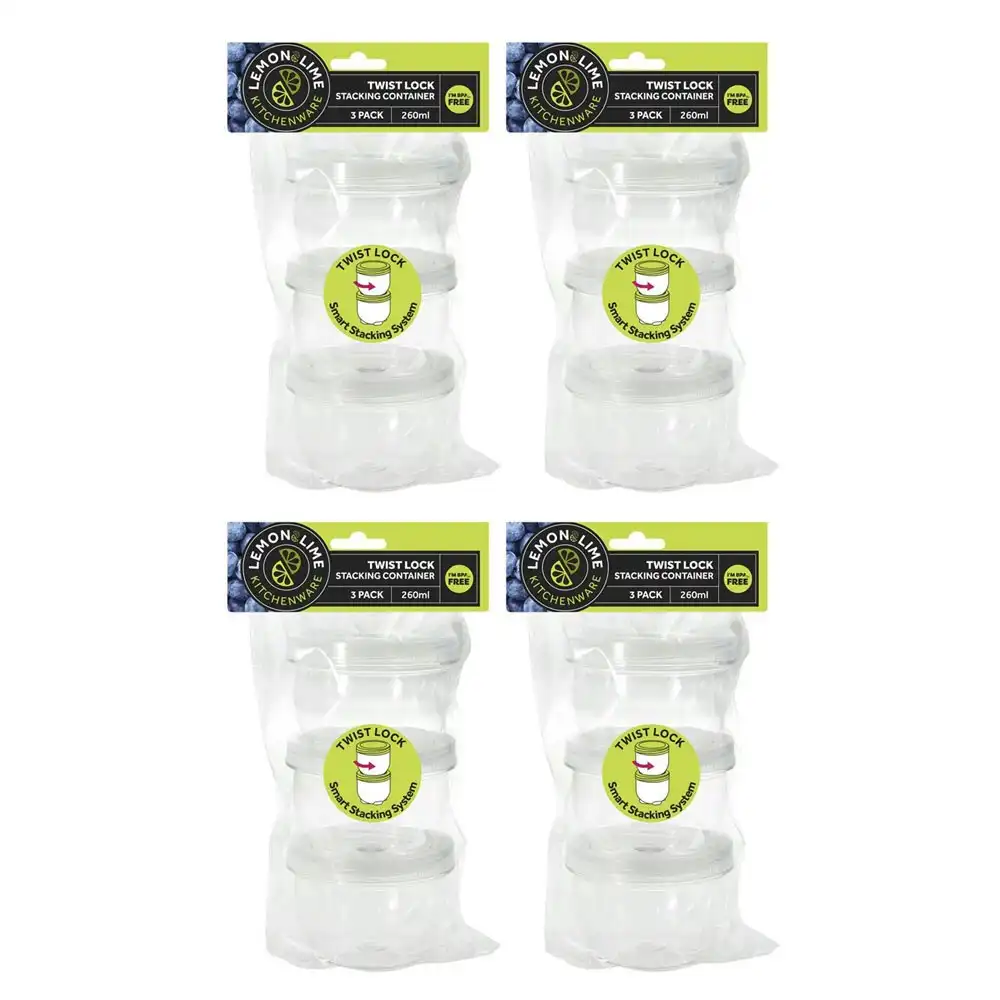 12pc Lemon & Lime Stacking Container 260ml Twist-Lock Household Storage Canister