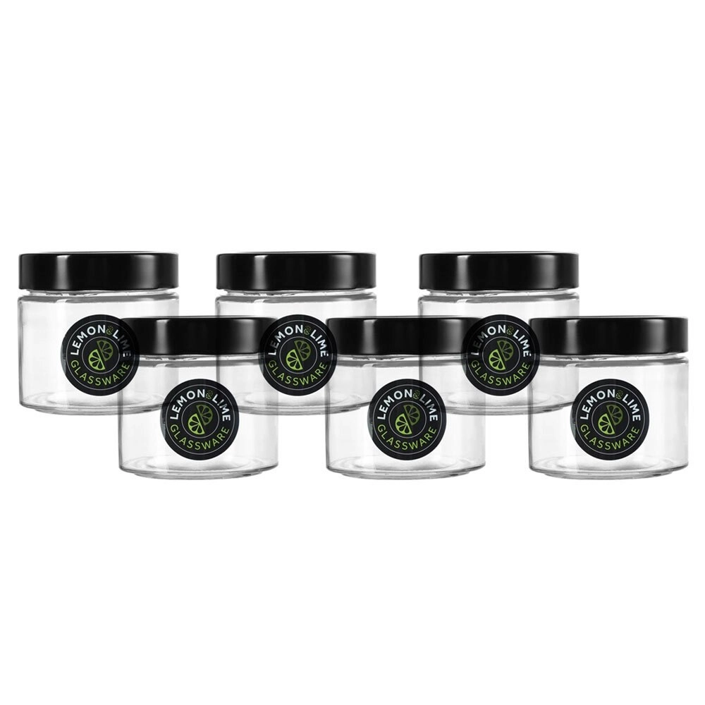 6x Lemon & Lime Soho 360ml Glass Preserve Jar Container Storage w/ Black Lid CLR