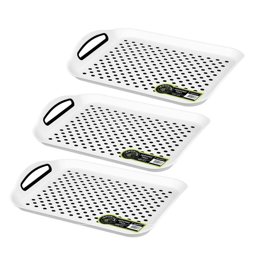 3PK Lemon & Lime 40cm Serving Tray Rectangle Food Storage w/ Handles Assorted