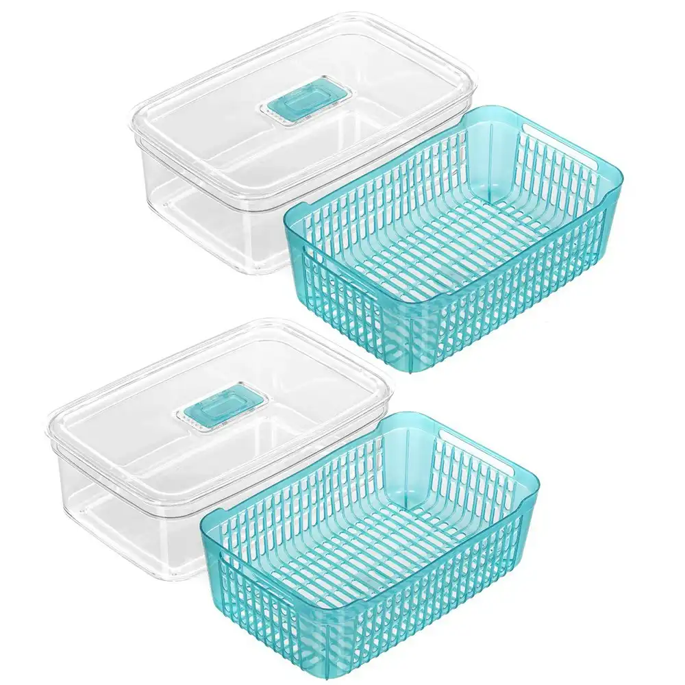 2x Boxsweden Crystal 4.7L Plastic Vegetable Storer Fridge Container Assorted
