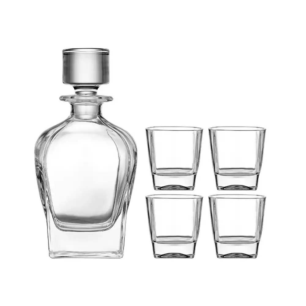 5pc Tempa Quinn Crystal 240ml Whisky Glasses/680ml Decanter Drinkware Set Clear