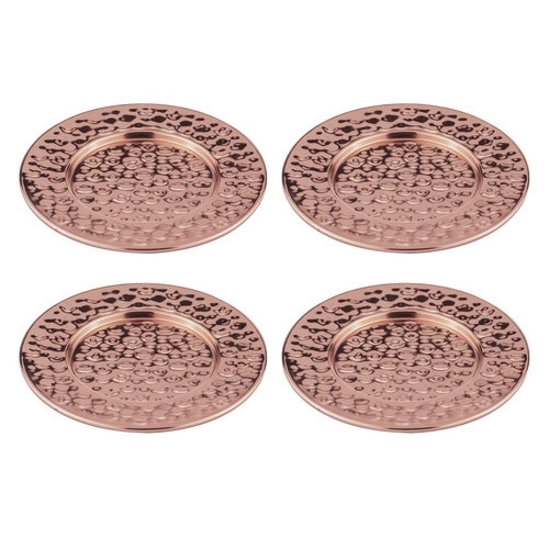 4PK Spencer Hammered 13cm Coaster Set Metallic Stainless Steel Drink Pad Copper