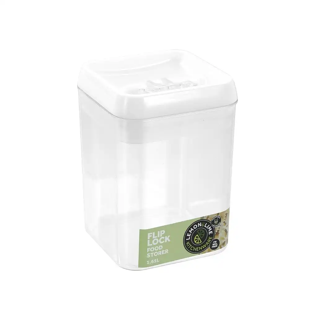 Lemon & Lime Flip Lock 1.65L/17.5cm Food Storer/Storage Square Container Clear