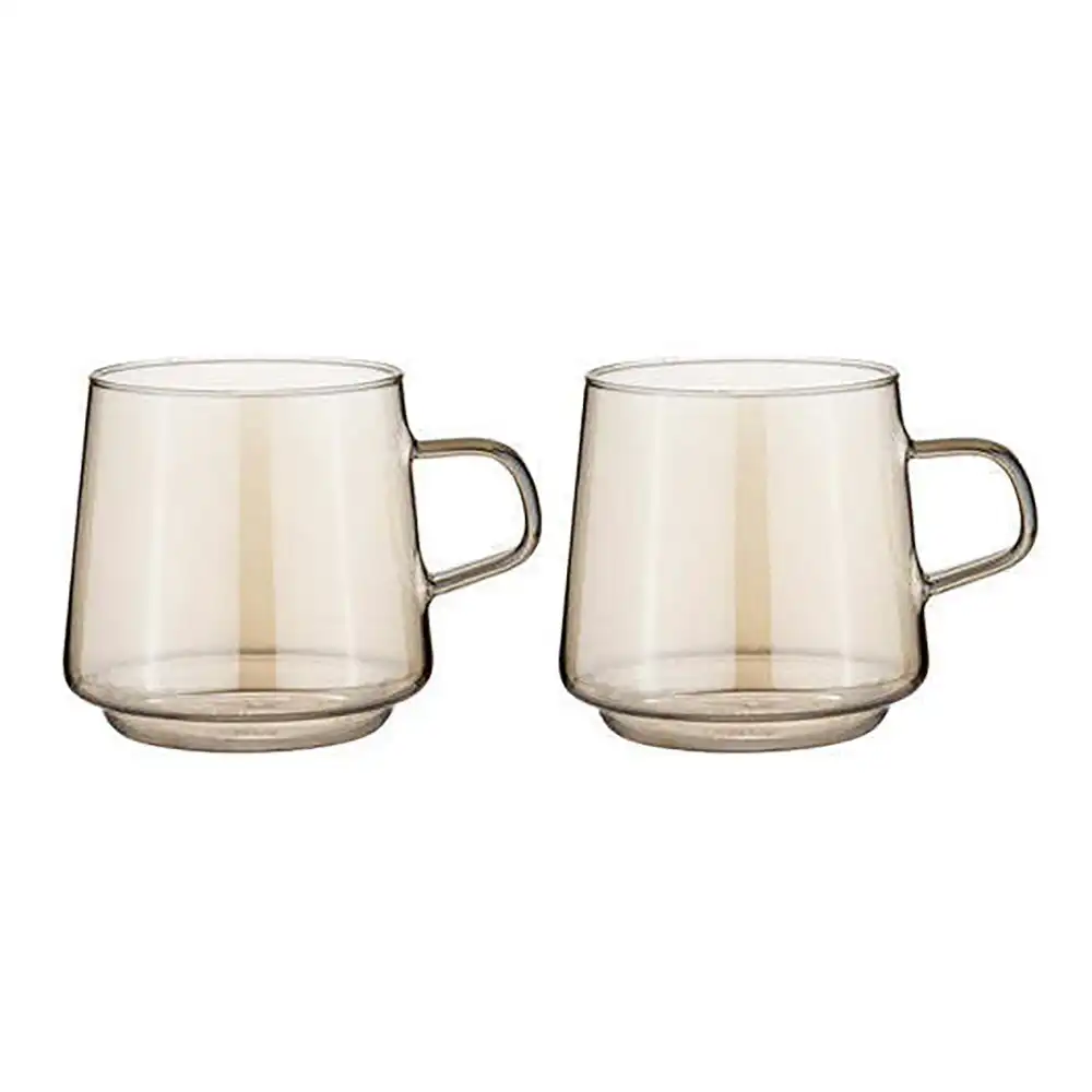 2pc Tempa Oaklyn Tea Cup/Coffee Mug Glass Clear Hot Drinking Handled 450ml Gold
