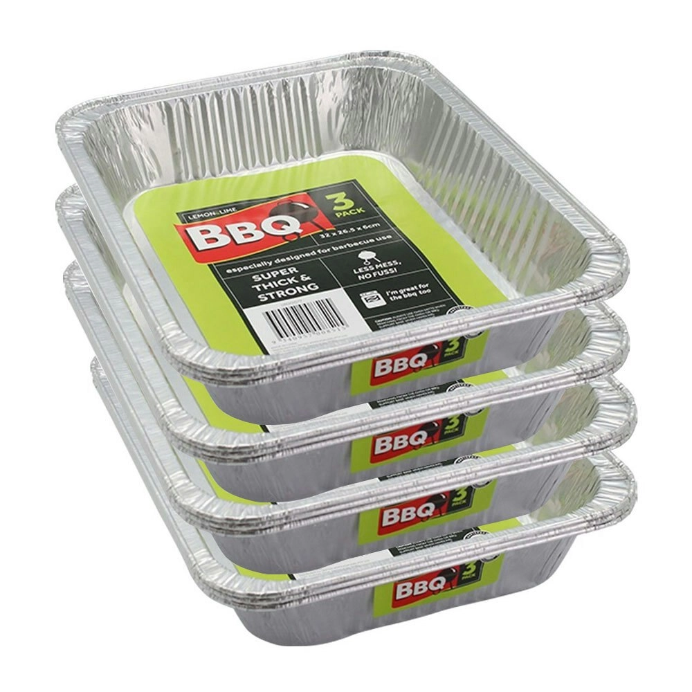 12x Lemon & Lime Foil Tray Rect Shelf Ready 32cm Home Oven BBQ Roasting Cookware