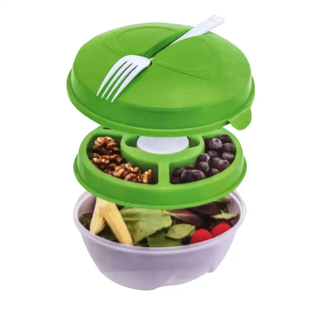 5pc Innovative Living Salad Bowl Container/Lid/Topping Tray/Fork/Holds Dressing