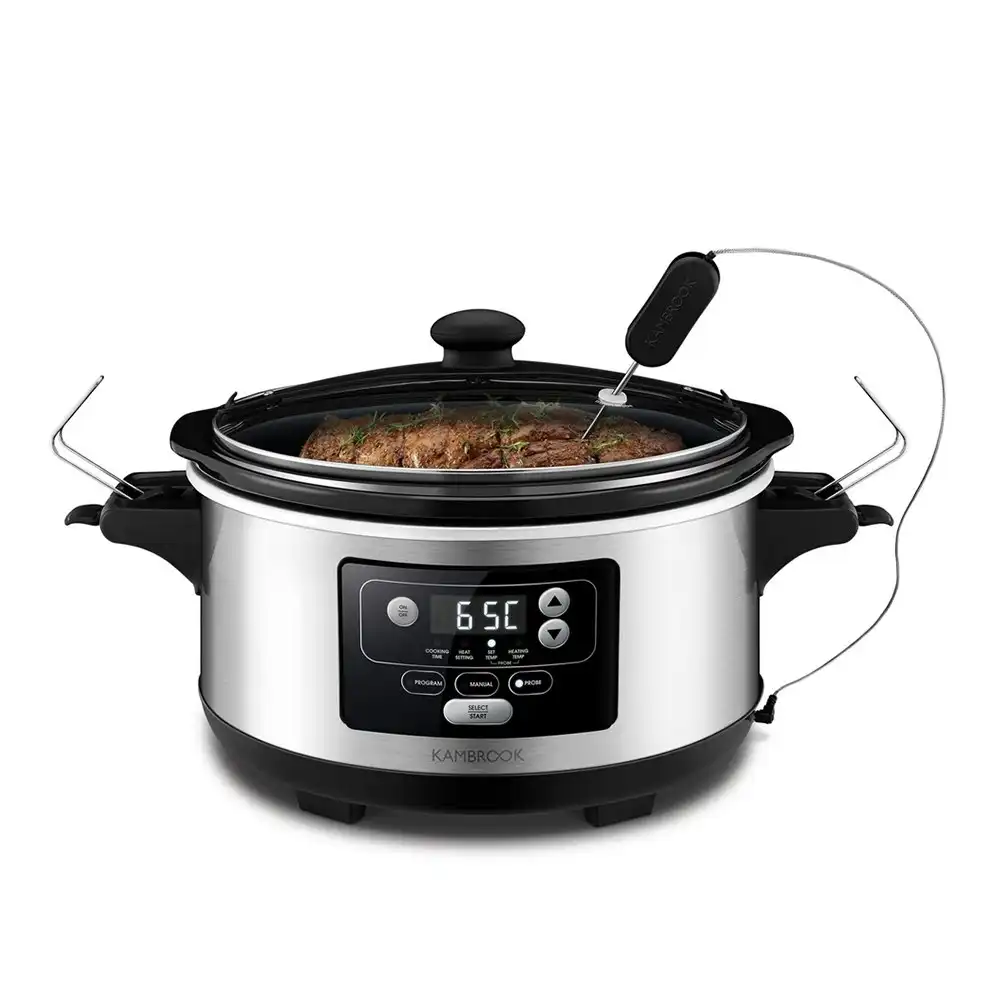 Kambrook Culinary Temp Control 275W Electric 5.5L Stainless Steel Slow Cooker BK