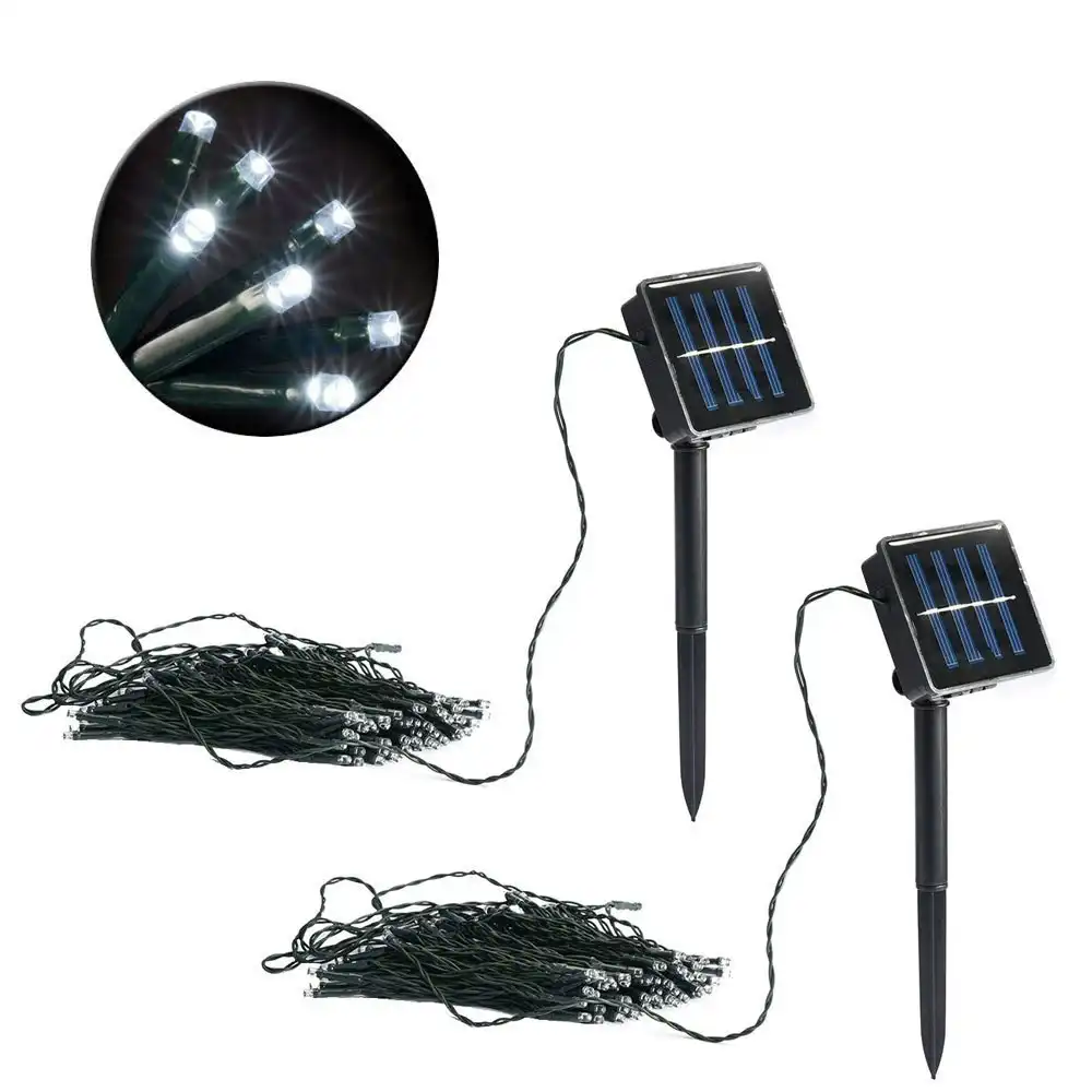 2x Lenoxx 300 Outdoor Solar Power String Fairy LED Lights Christmas Party White