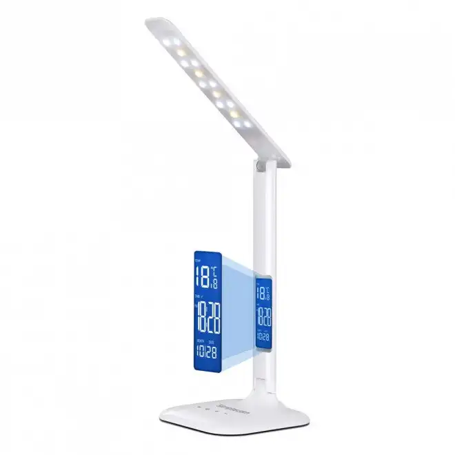 Simplecom EL808 33cm Dimmable 4W LED Desk Lamp/Night Light w/ Digital Clock WHT